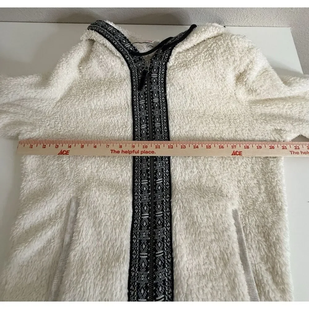 American Eagle Full Zip Cardigan Size L Fair Isle Sherpa Hooded Jacket